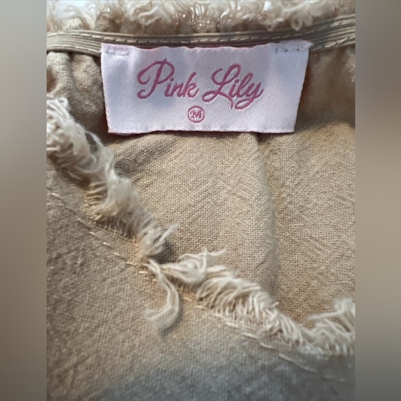 Scandi Girl Normcore Cotton Natural Fiber Pink Lilly Tan Babydoll Dress Size Med - Picture 7 of 8